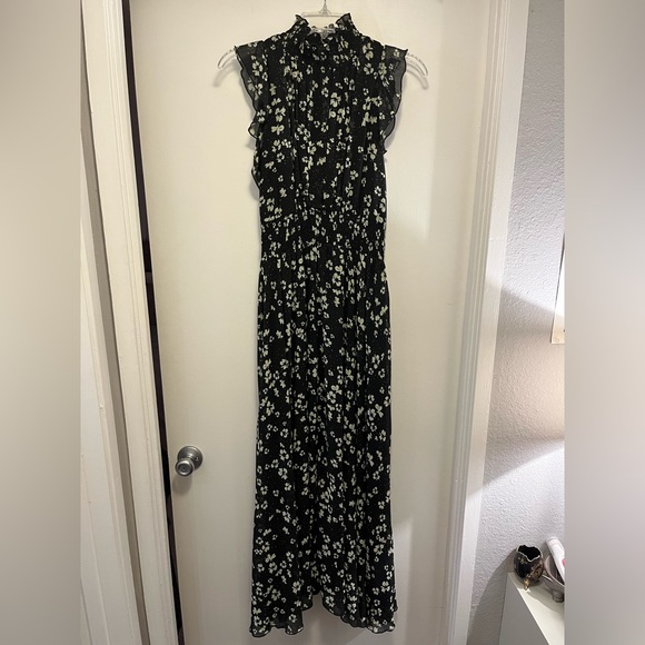 MELLODAY Dresses & Skirts - Mellóday Black Maxi Dress with Yellow/Green Flowers and Purple Dots - Size S